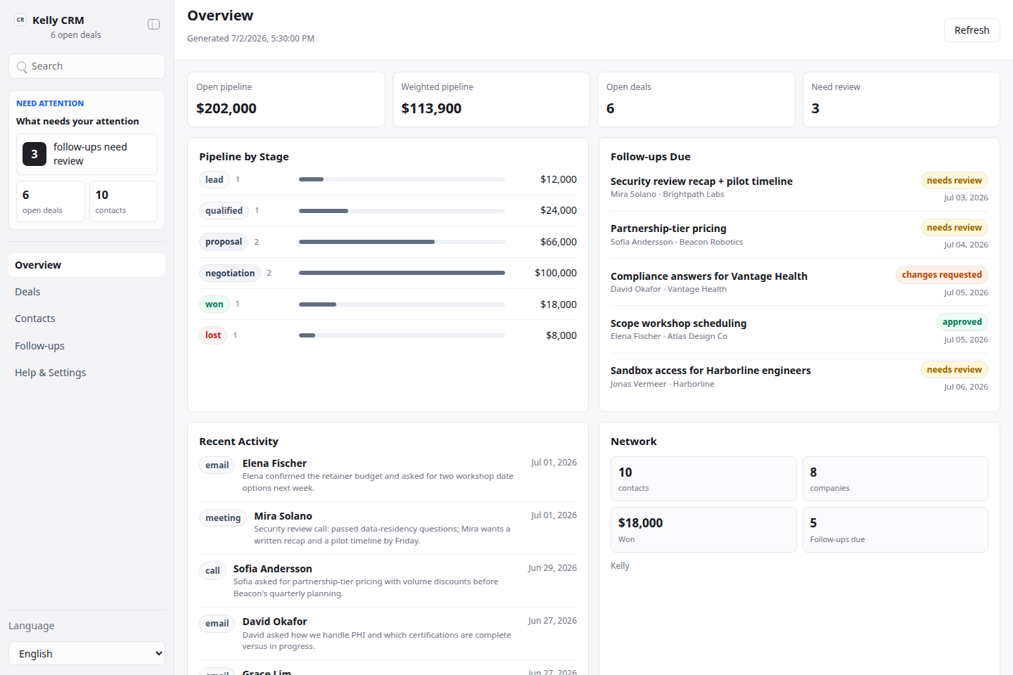 kelly-crm UI