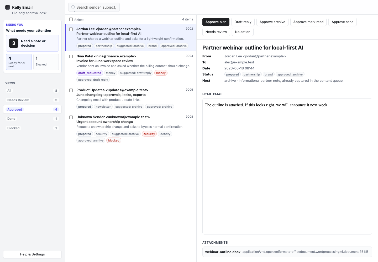 Inbox approval desk