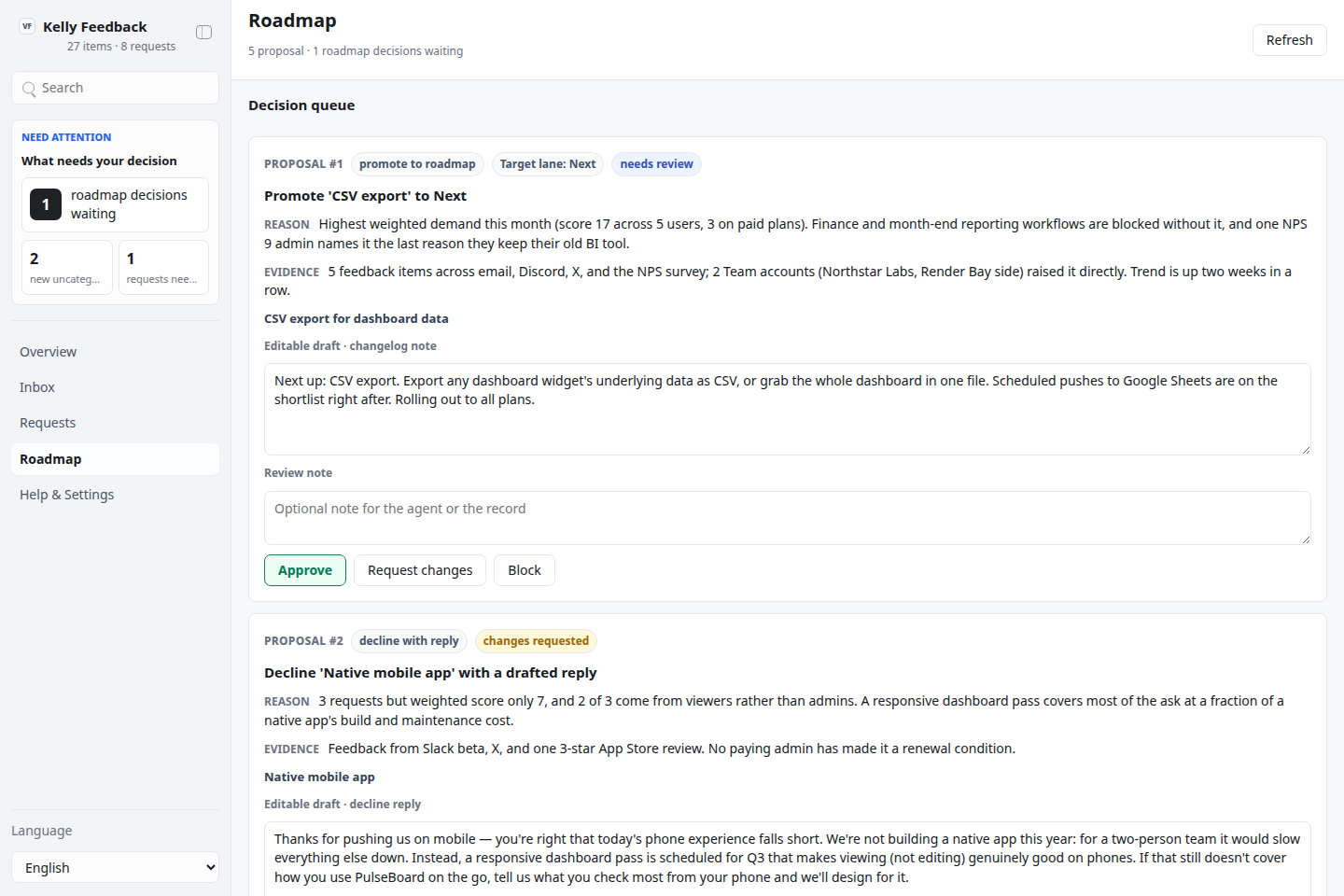 Roadmap decisions