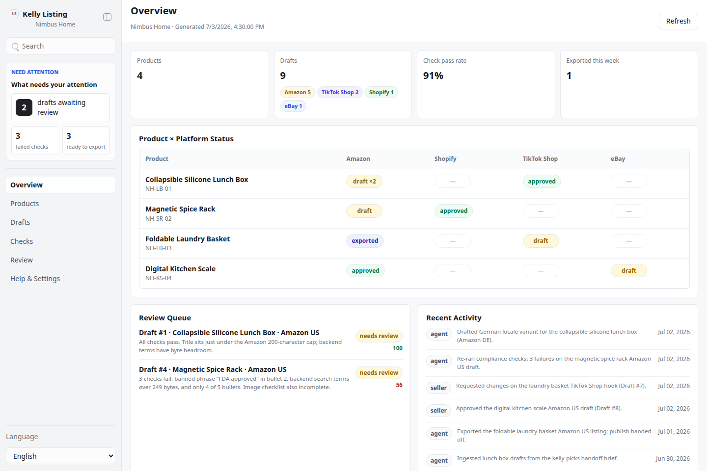 kelly-listing UI