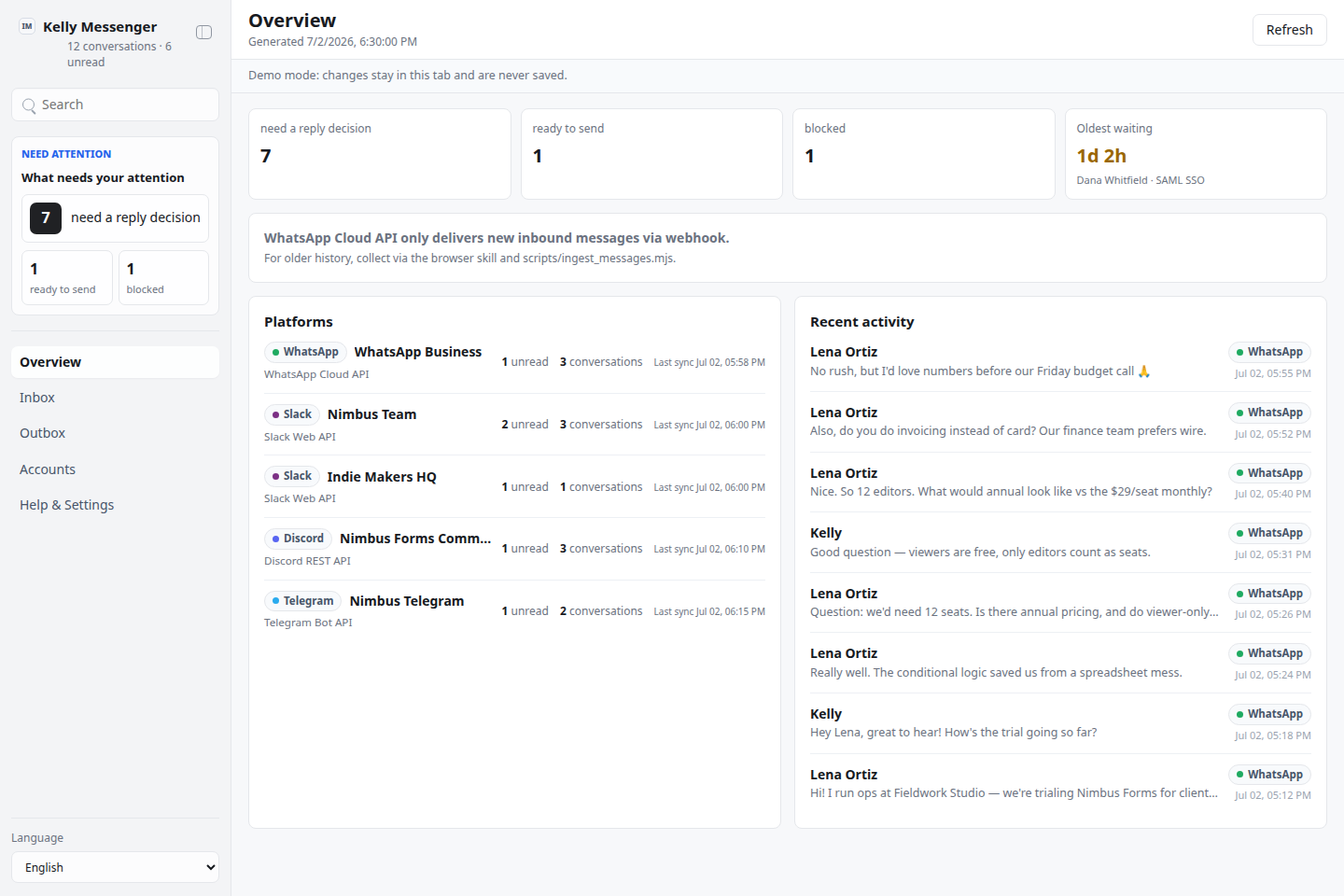 kelly-messenger UI