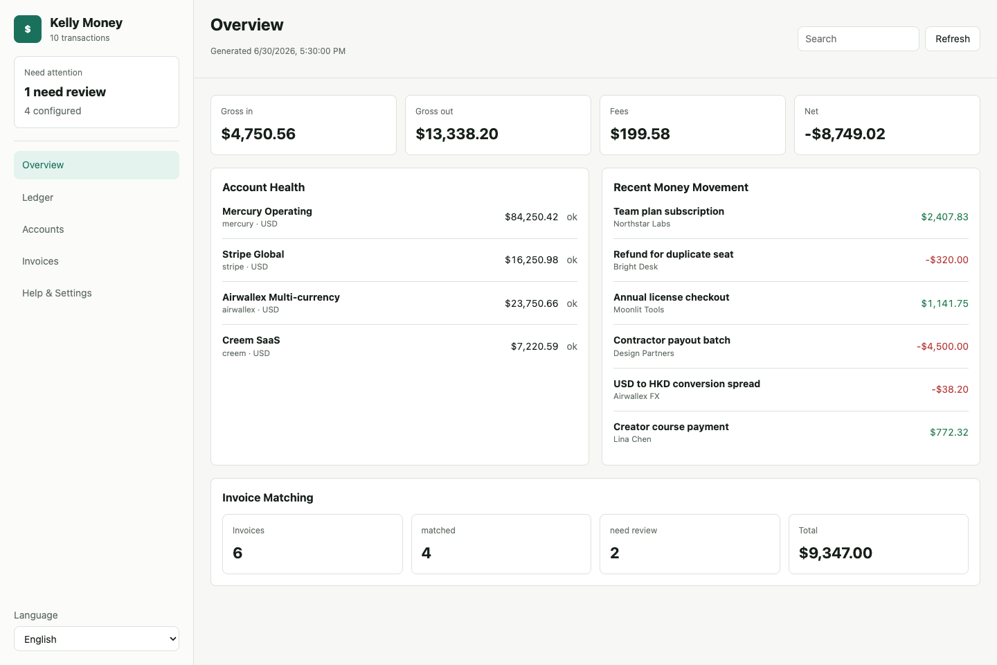 kelly-money UI