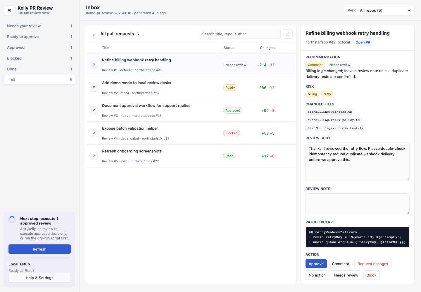 kelly-pr-review UI