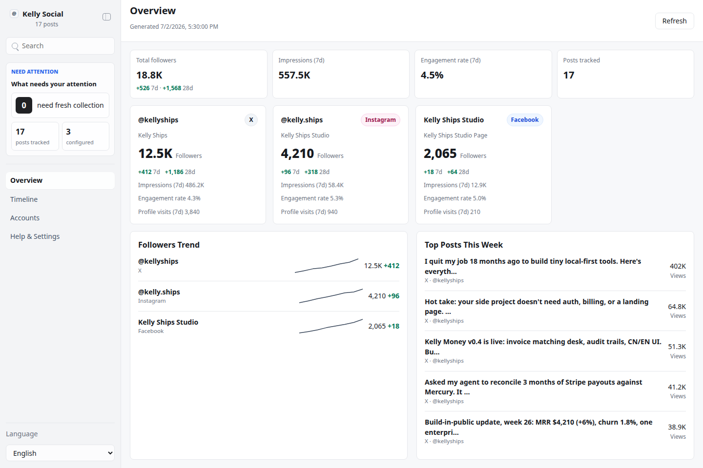kelly-social UI