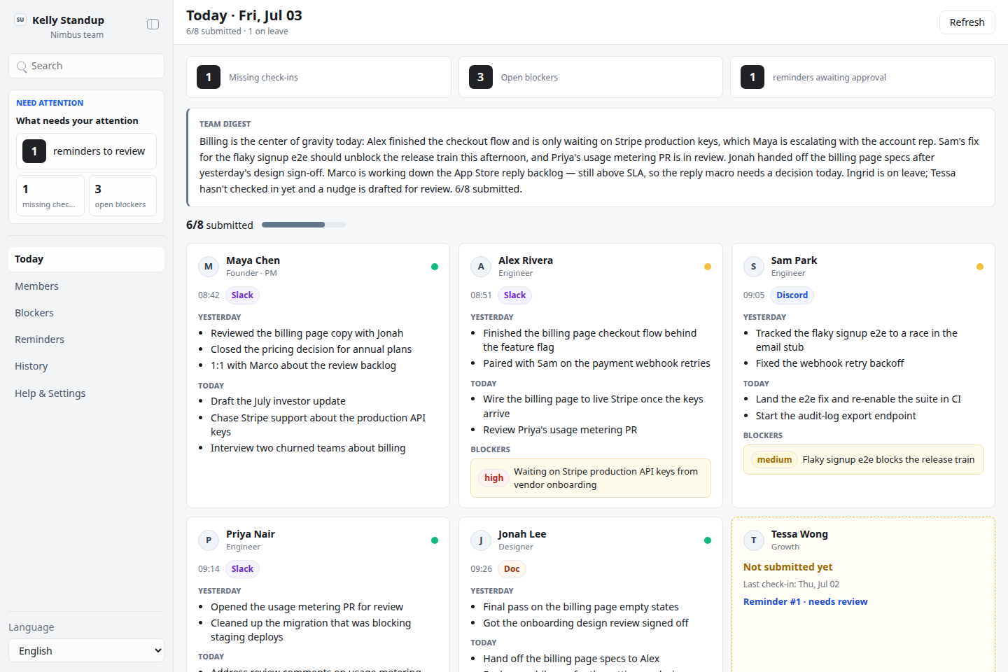 kelly-standup UI